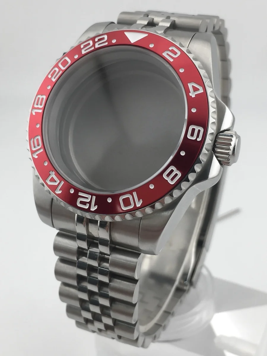 40mm NH35 케이스 사파이어 글라스 방수 NH34 NH35 NH36 ETA2824 무브먼트 28.5mm 다이얼 GMT 요트 케이스 스테인레스 스틸 스트랩