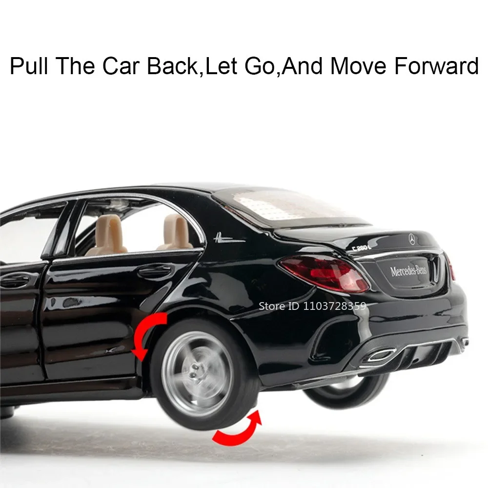 1:32 Miniature Model C260L E300L Toy Cars Alloy Diecast Sound Light Doors Opened Pull Back Rubber Tires Ornament for Kids Gifts