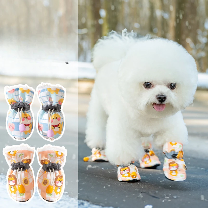 

4pcs/set Waterproof Winter Pet Dog Shoes Anti-slip Rain Snow Boots Footwear Thick Warm for Small Cats Puppy Dogs Socks Booties