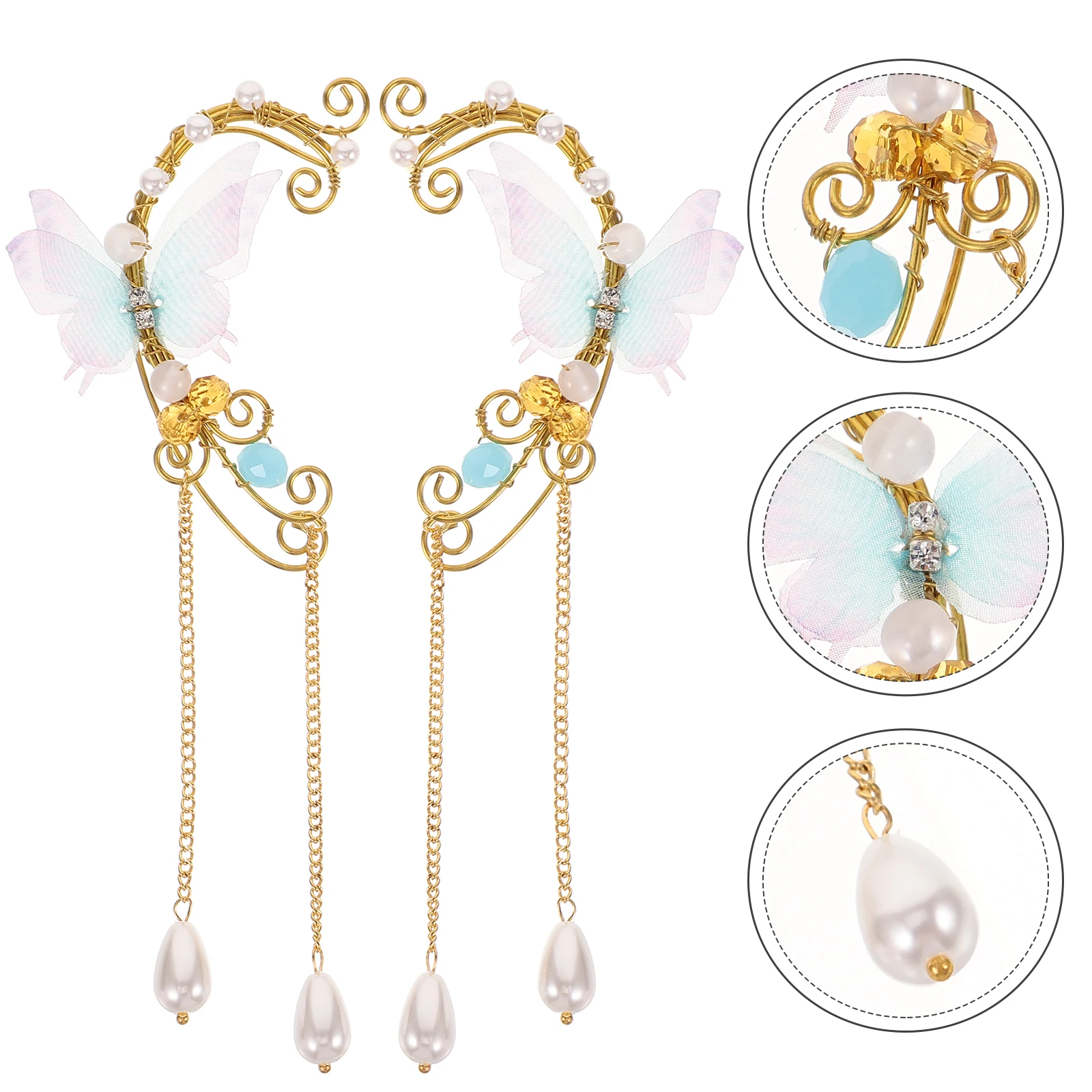 

1Pair Elf Ear Cuffs Butterfly Pearl Clip Earrings Non Piercing Women's Ear Jewelry Lightweight Elegant Festival Gift