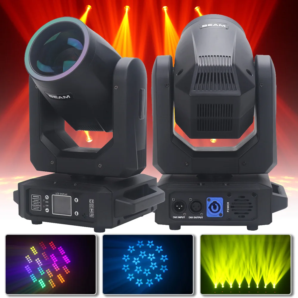 2PCS LED 200W Beam Spot With SMD Ring RGB Effect Stage Moving Head Lighting Rainbow Strobe Dj Disco Home Party Dance DMX Lamp