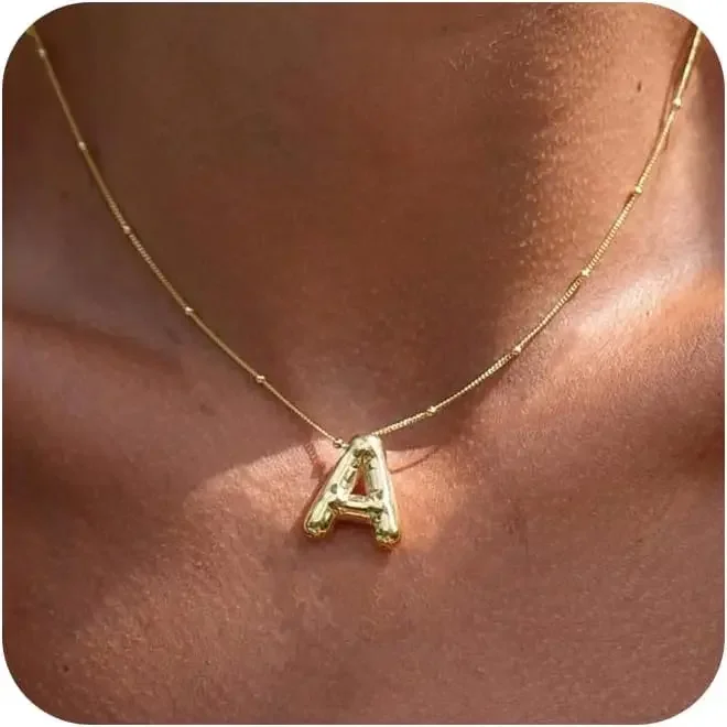 

Gold Letter Necklace for Women, 14k Gold Plated Balloon Initial Letter Pendant Necklace Dainty Charm Initial Necklaces fo