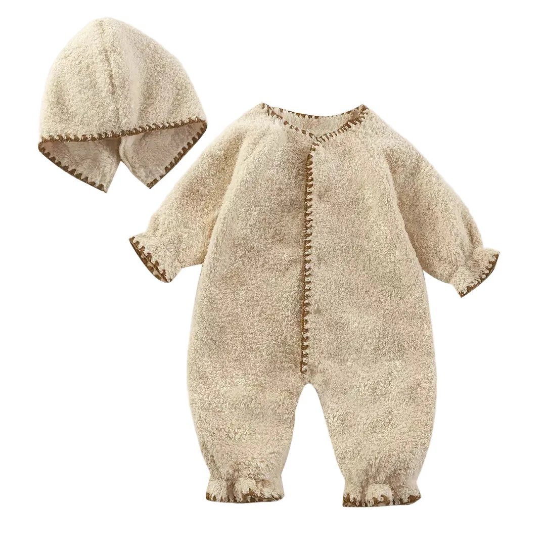 

Фланелевой комбинезон для маленьких девочек и мальчиков, комбинезон с длинными рукавами для новорожденных, осенне-зимняя одежда, детская шапка и комбинезон, 2 предмета, От 0 до 3 лет