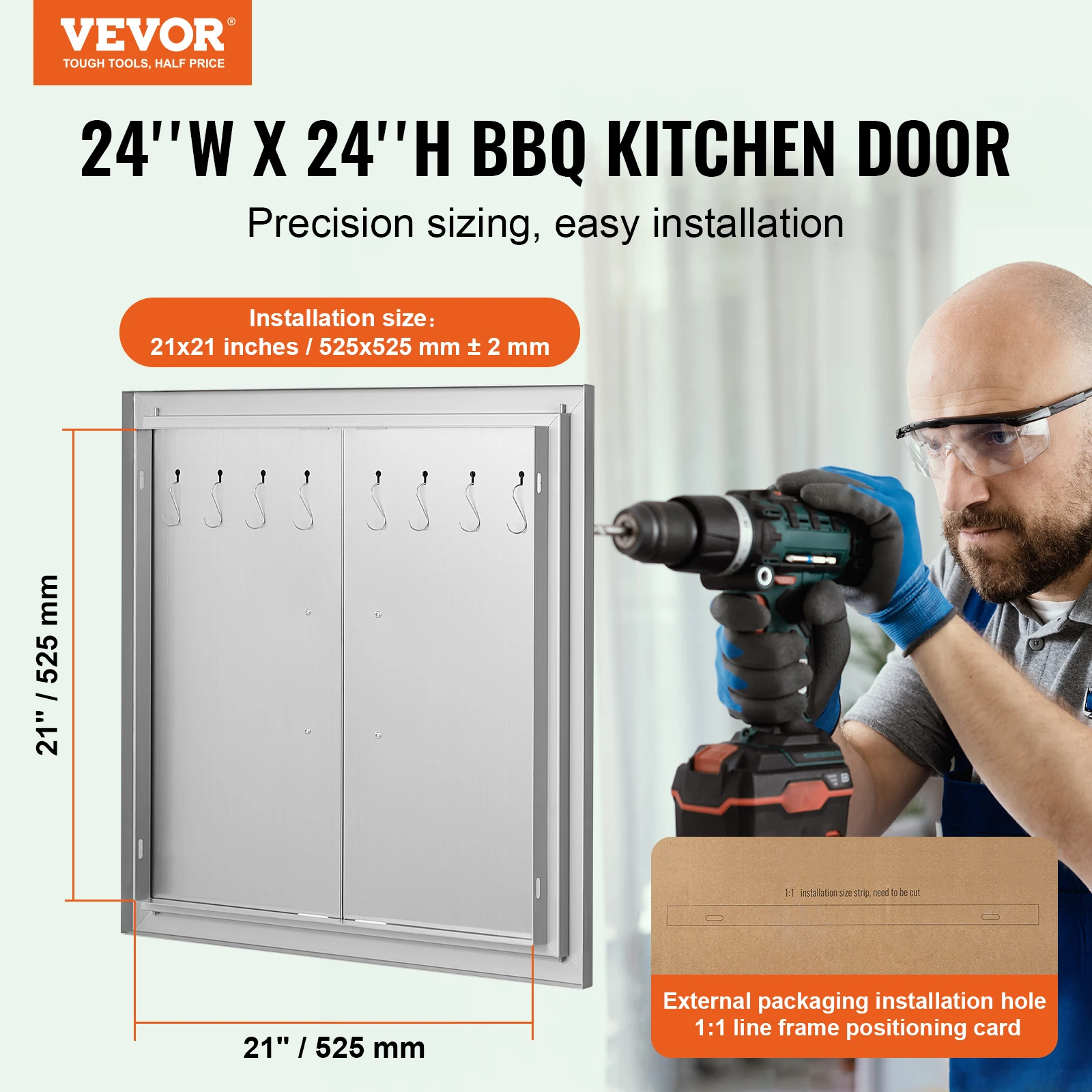 VEVOR BBQ Access Door 24Wx24H In Double Outdoor Kitchen Door Stainless Steel Flush Mount Door Double Wall Vertical with Handles