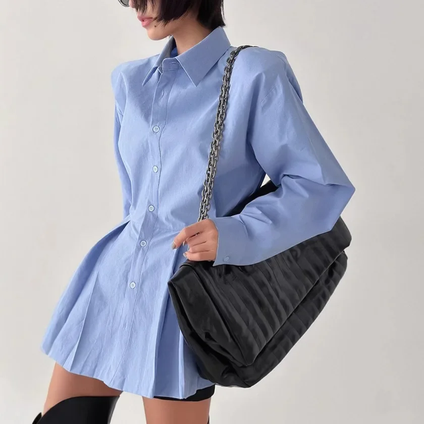 Fmxires Imcute Women's Autumn Solid Color Tops Long Sleeve Turn Down Collar Casual Button Up Hollow Tie Back Shirts Office Wear