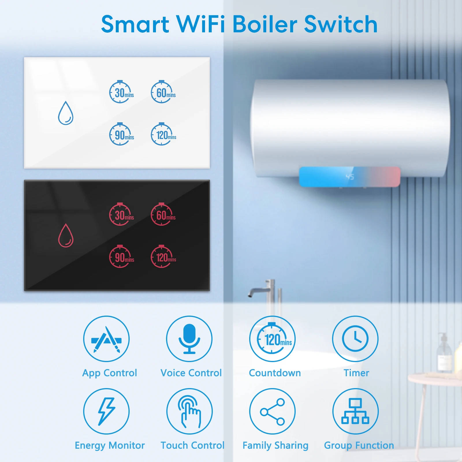 RiooCubee Tuya Smart Life 20A бойлер водонагреватель сенсорная панель переключатель обратный отсчет таймер дистанционного управления Google Assistant Alexa