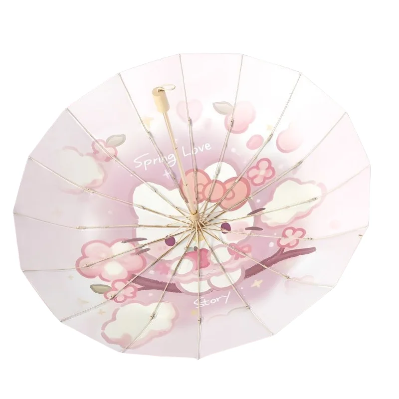 

Sanrio Hello Kitty Sunny Rain, зонтик двойного назначения с длинной ручкой, цветной клей, высокоглядывающийся зонт для девочек, студентов, защита от солнца с героями мультфильмов