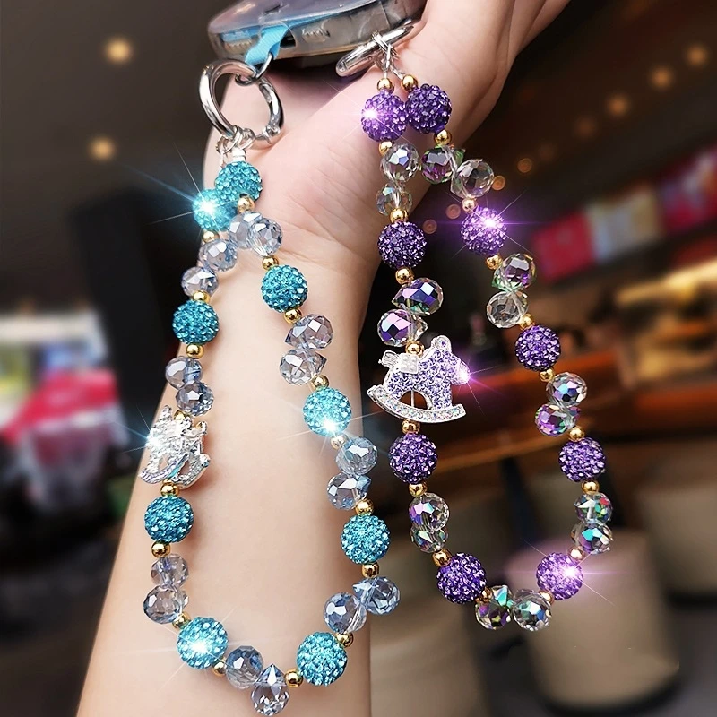 

Luxury Bling Crystal Phone Lanyard Shiny Rhinestone Horse Pendant Wrist Strap Chain Accessory for All Phone Cases