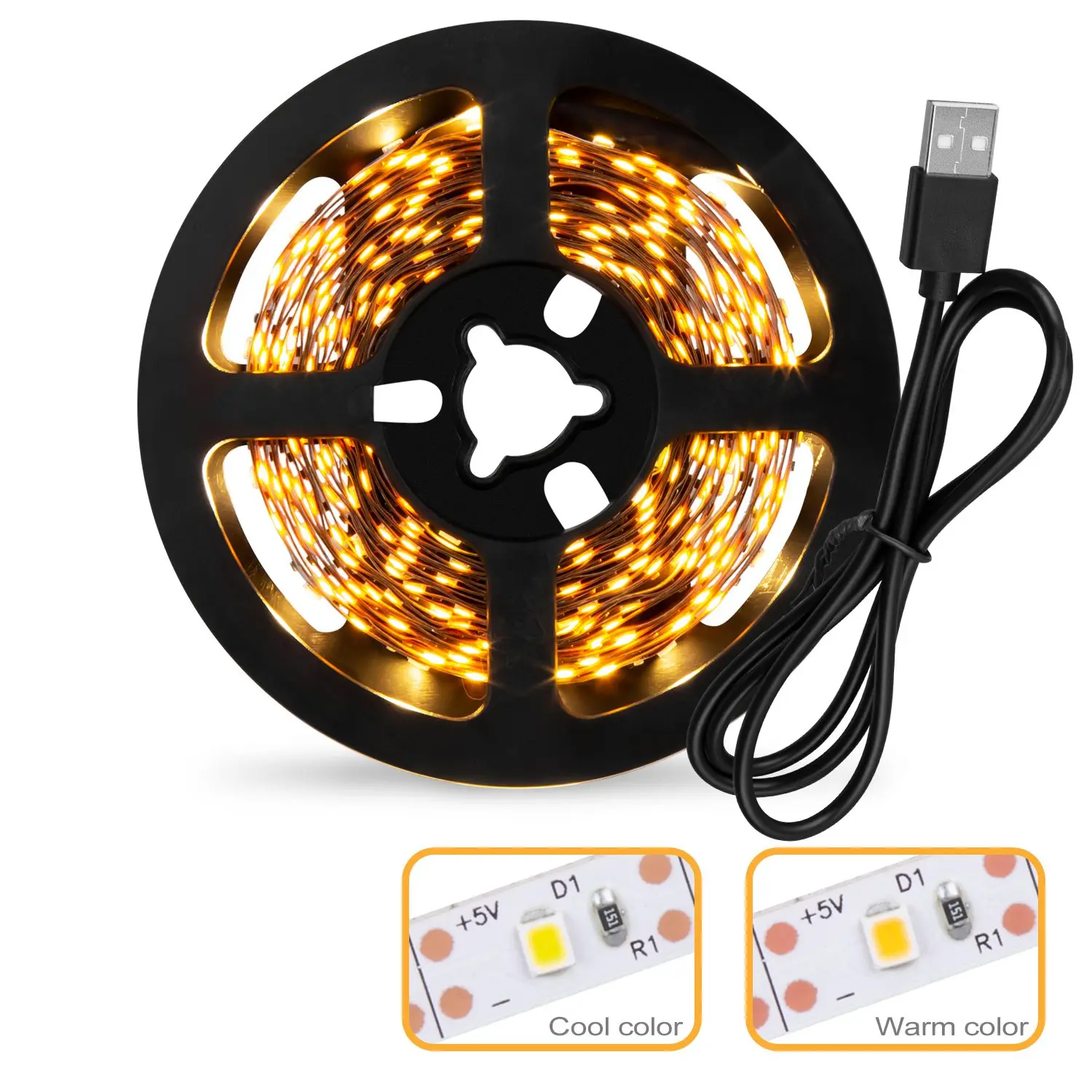 Tira de luces Led para interiores, Lámpara USB de 5V, 2835 Tiras, retroiluminación de TV y dormitorio, 0,5 M, blanco frío