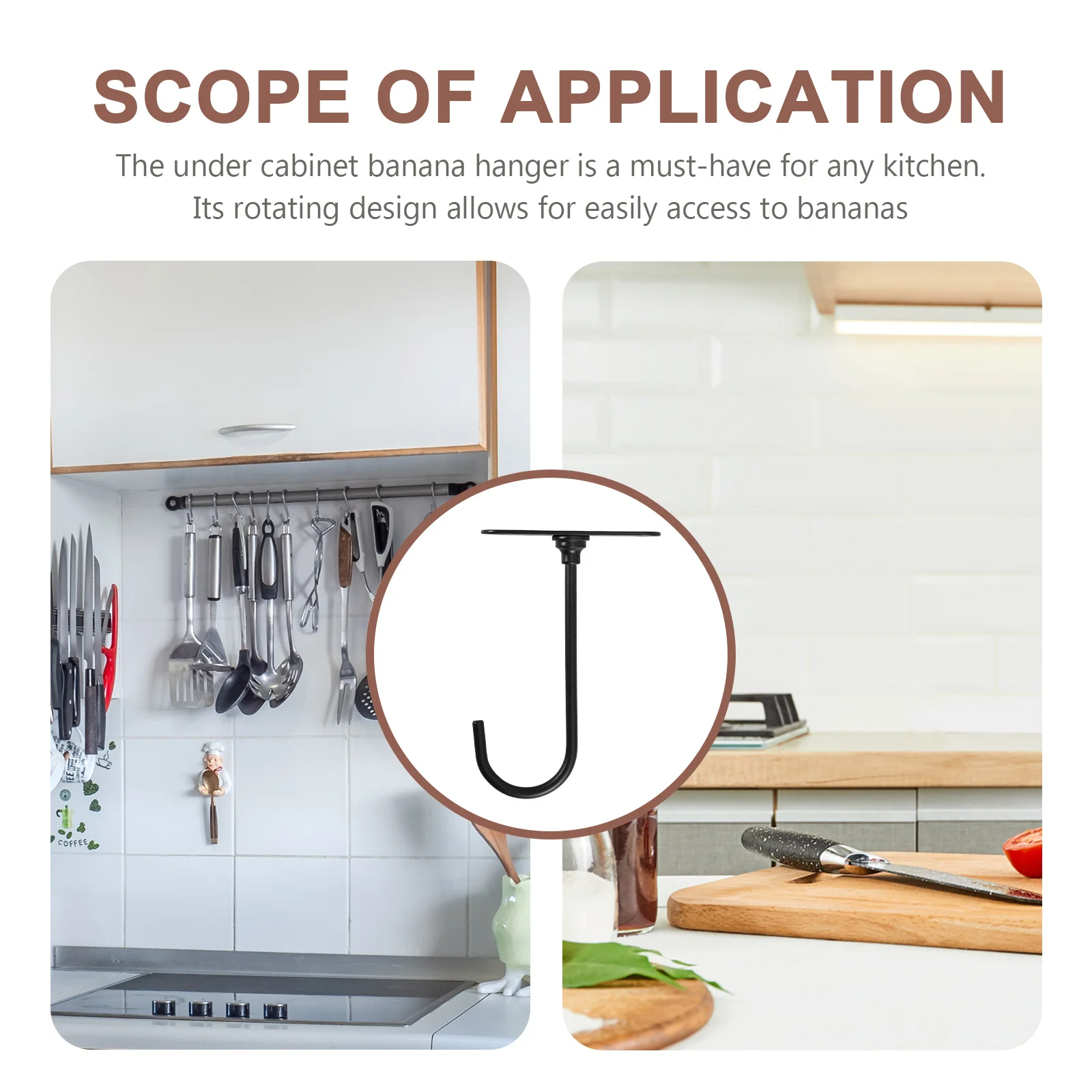 

Kitchen Banana Hanger Metal Rotating Design Under Cabinet Space Saving Sleek Exterior Freshness Preserver Banana Holder Hook