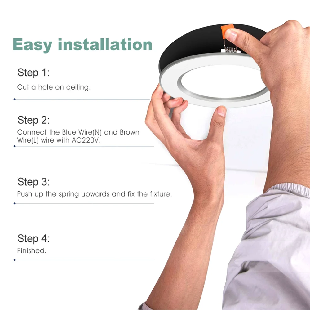 Luz descendente Led de techo empotrada, 10 piezas, 220V, 5W, 7W, 9W, 12W, 15W, Panel de luz Led redondo, blanco frío y cálido