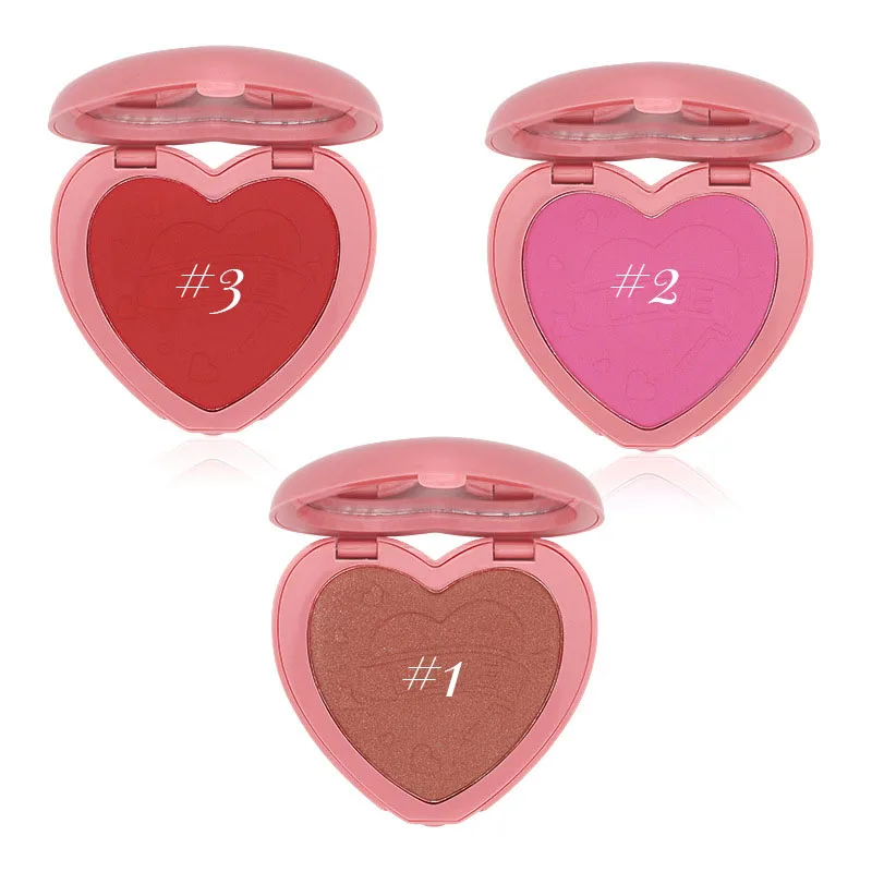 Custom Logo Blush Palette Private Label Powder Cosmetics Portable Size Heart Shape Pigment Face Makeup with Mirror Packaging