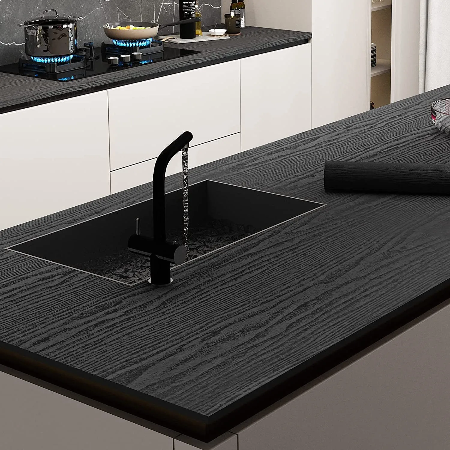 45cm Black Wood Grain PVC Wallpaper Kitchen Wardrobe Cupboard Table Furniture Waterproof Self Adhesive Stickers Home Decor