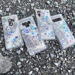 Cute App Icon Floating Glitter Liquid Bling Case Cover For Samsung S10 Plus S9 Note 9 8 10 Quicksand Dynamic Phone Funda Coque