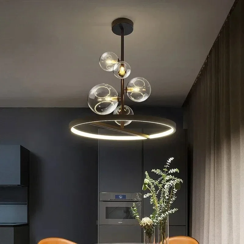 Nordic Pendant lamp Led 28 48cm Circle Ceiling Hanging Chandelier Black Loft Living Dining Room Kitchen Lighting Fixture