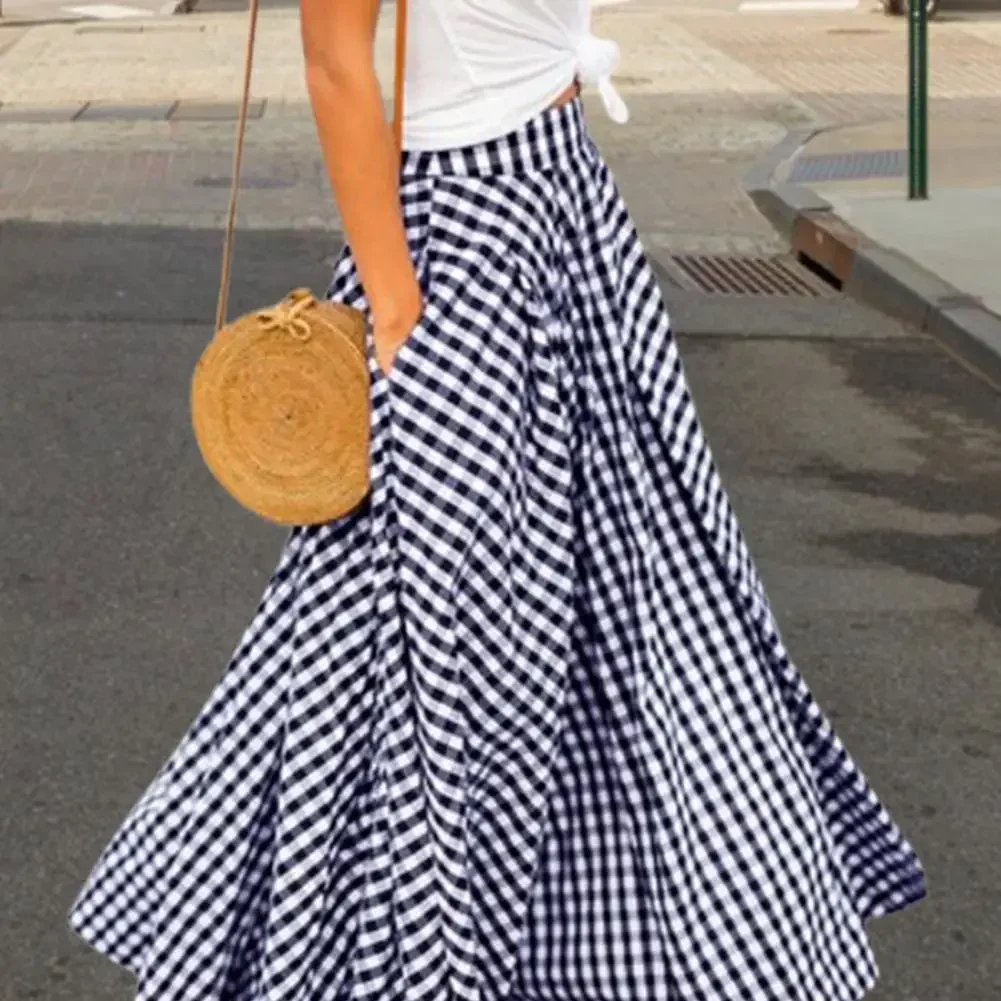 

Plaid Skirts for Women High Waist Maxi Skirt Summer Long Skirts Women Pleats Draped A-line Skirts faldas largas