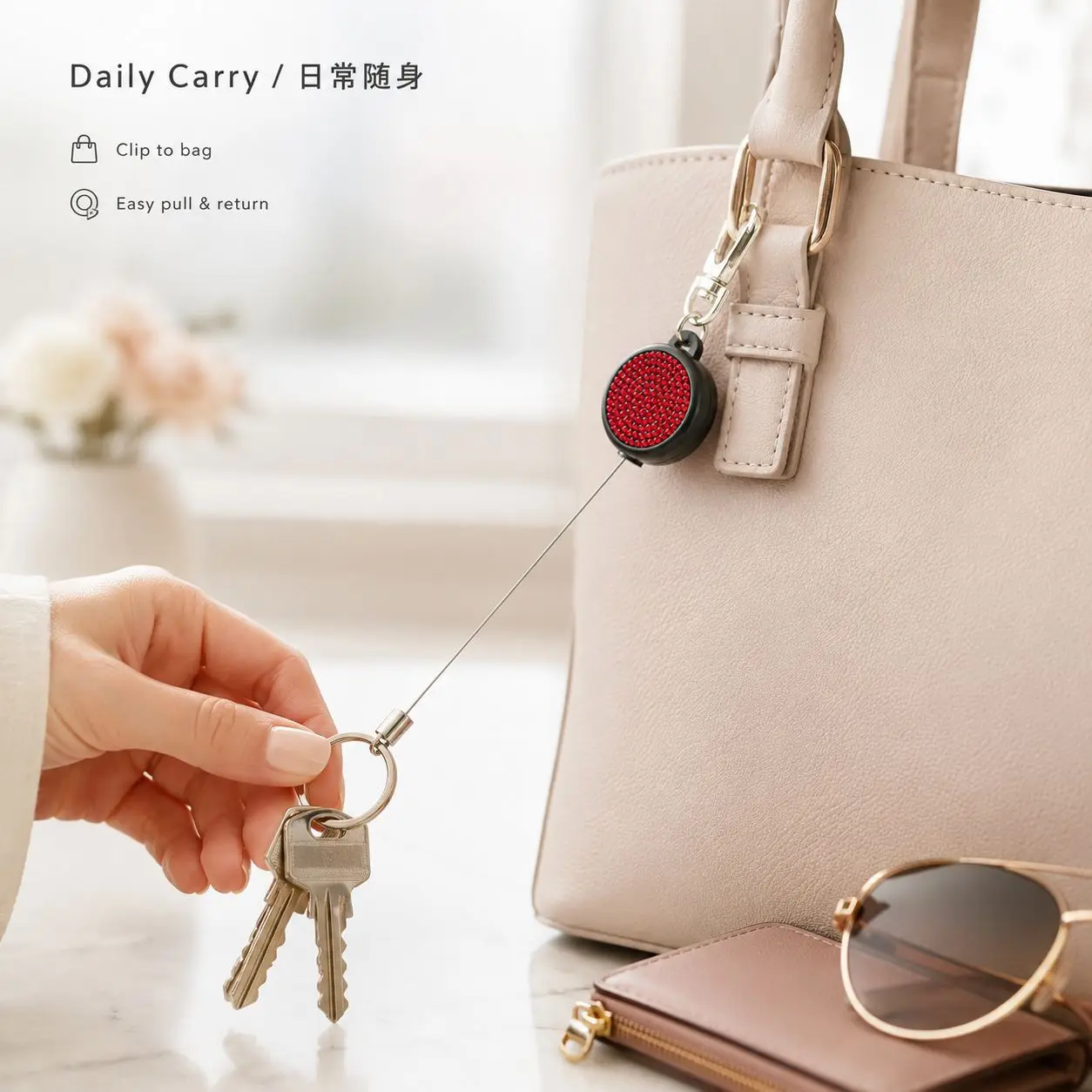 Diamond-encrusted Retractable Keychain for Women's Bags, Anti-lost and Anti-theft Retractable Wire Rope Buckle