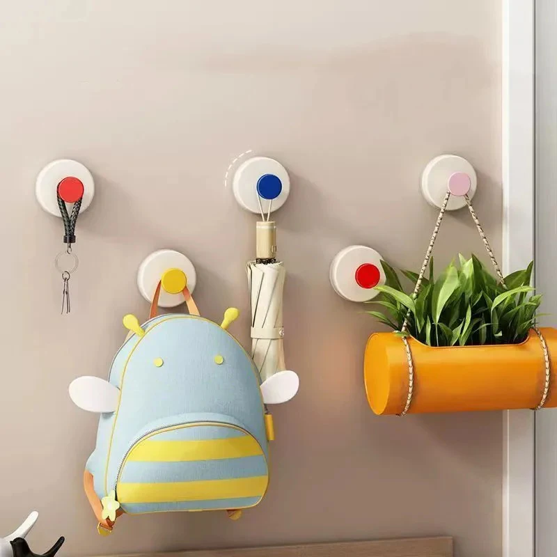 4Colorful Suction Cup Hook Detachable ABS Wall Hooks Home Key Towel Storage Hook Bathroom Hangers Kitchen Storage Accessory