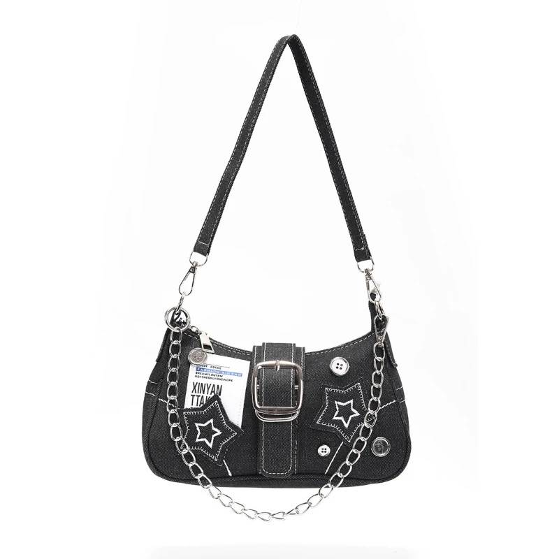 

Горячие девушки 2025, новые джинсовые сумки со звездами для подмышек, винтажные американские сумки на плечо с цепочкой, роскошные дизайнерские женские сумки-бродяги, кошельки