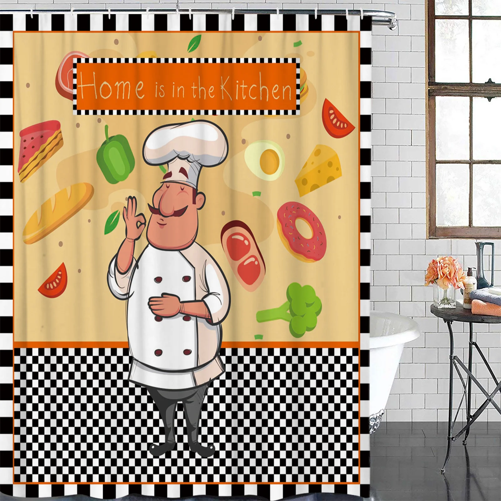 Keuken Kok Groenten Vlees Dessert Plaid Waterdicht Douchegordijn Gedrukt Badgordijnen Badkamer Decoratie Accessoires