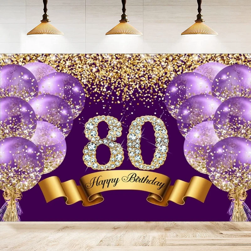 

Photography Backdrop For Women Happy 80th Years Old Birthday Balloons Background Home Party Backdrop Wall Banner Decor Poster