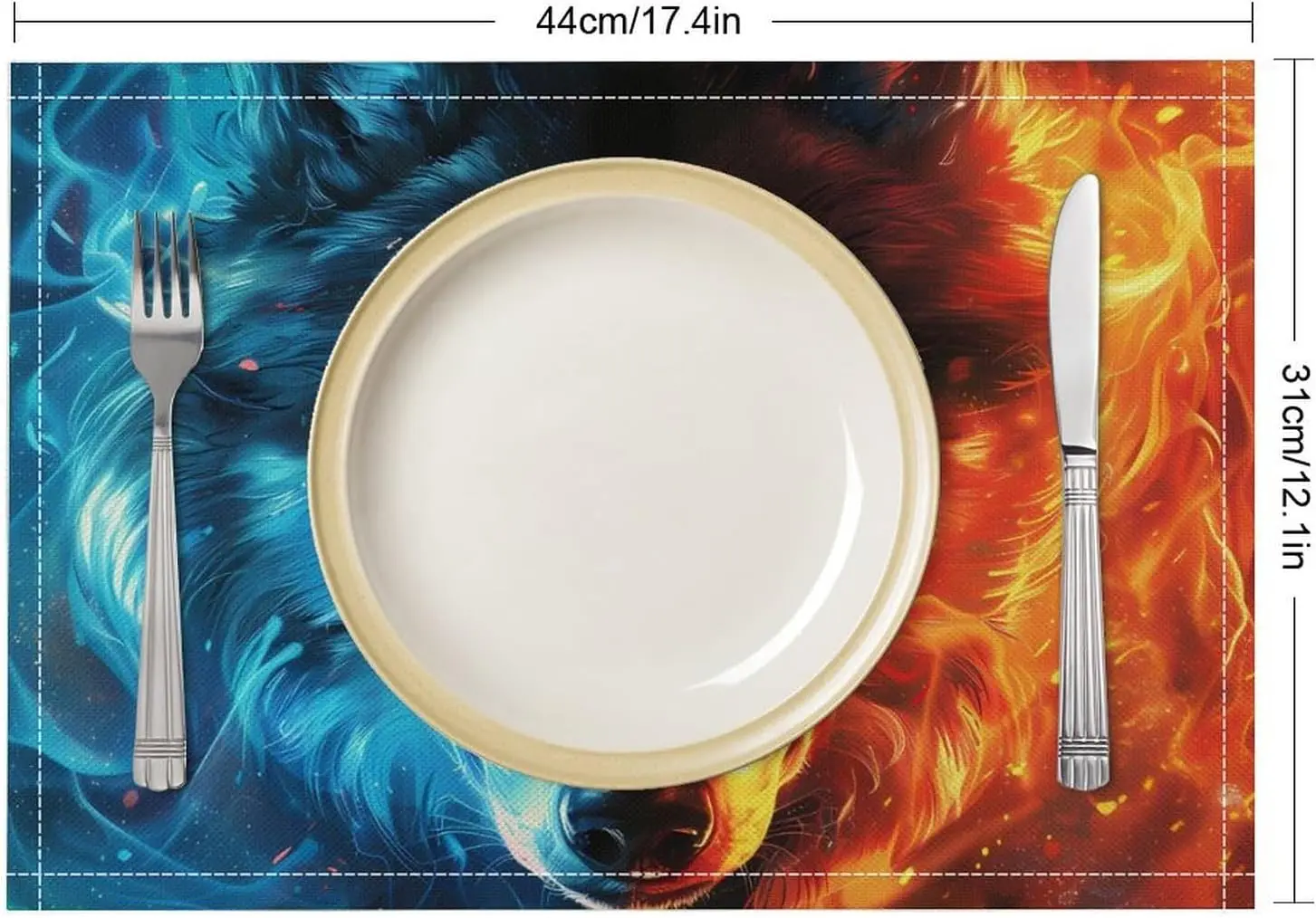 Flame Wolf Printed Linen Placemat Washable Dining Table Mats For Kitchen Party Holiday Decor 18
