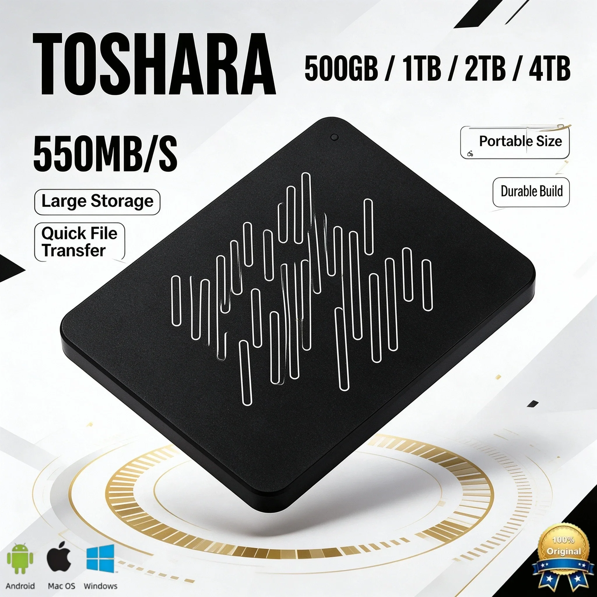 lightning-performance-toshara-a3-ポータブル外付けハードドライブ。pc、ノートパソコン、macに対応。550mb-sの高速転送速度。4tb、2tb、1tb、500gbの容量。迅速な読み書きが可能。