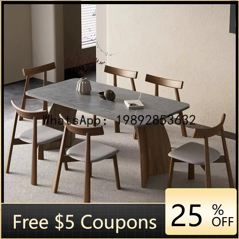 

z5 High-End Gray Solid Wood Rock Plate Dining Table and Chairs Home Modern Minimalist Ash Wood Rectangular Dining Table