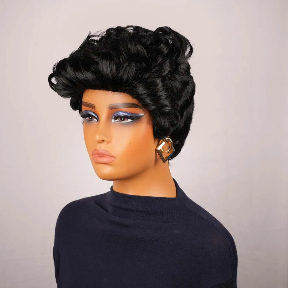 عابث قطع شعر مستعار قصير مجعد شعر ريمي الإنسان شعر مستعار للنساء اللون الطبيعي الطبقات تصفيفة الشعر آلة صنع شعر مستعار للاستخدام اليومي #3