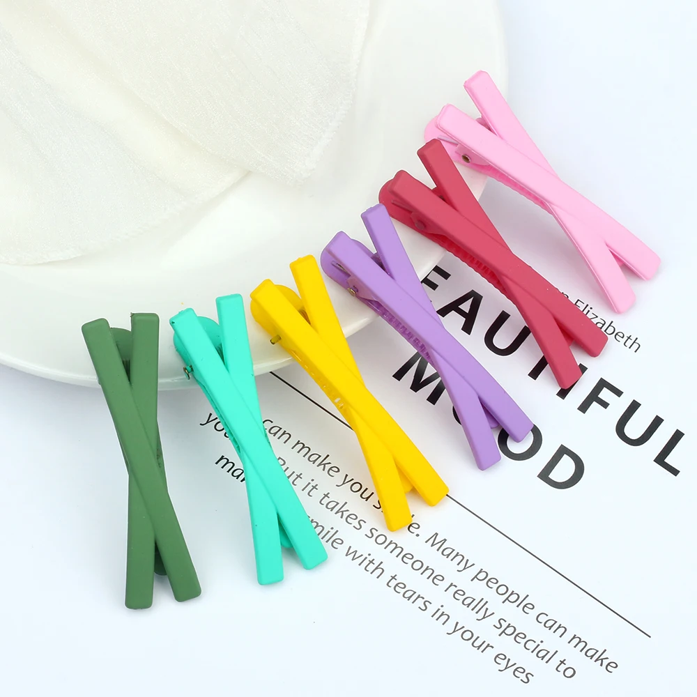 2Pcs/Set Mixed Color X-shaped Hair Clips Girl Sweet Colorful Bangs Barrette Children Basic Simple Matte Hairpin Hair Accessories