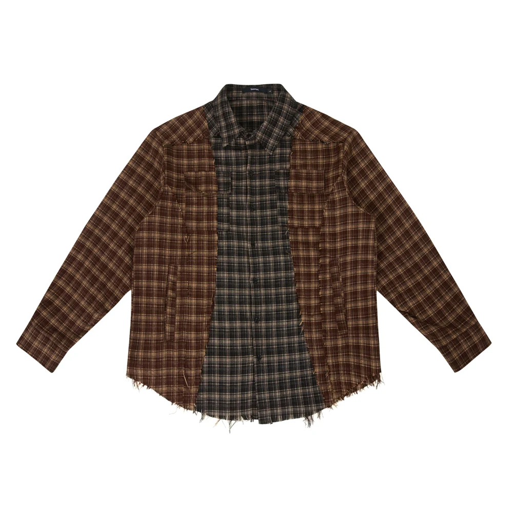 

Рубашки в клетку с длинным рукавом для мужчин, уличная одежда в стиле хип-хоп, свободные повседневные рубашки с рваными краями, оверсайз рубашки в стиле Cityboy, мужские и женские блузки