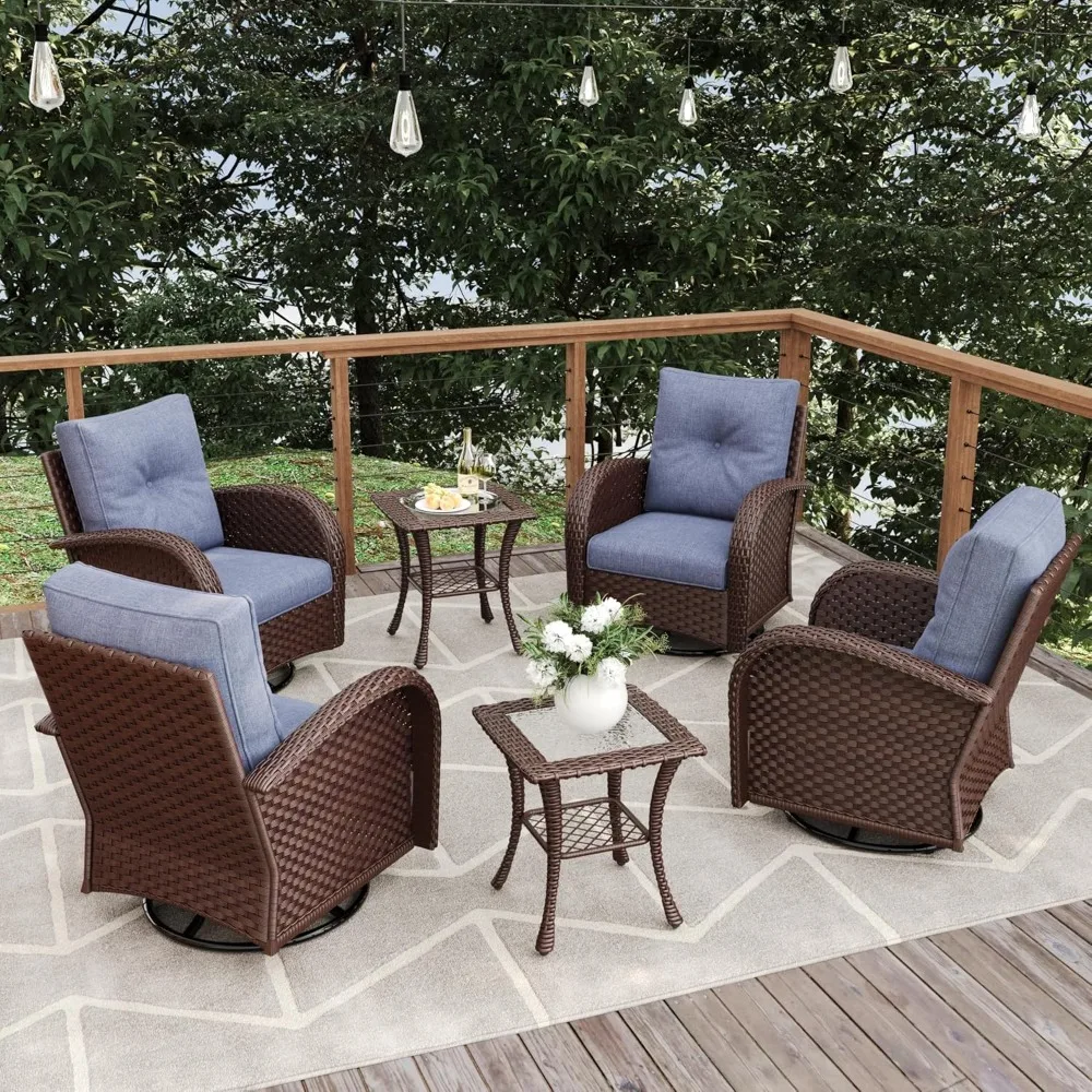 

6 Pieces Patio Furniture Sets, Wicker Rattan High Back Outdoor Swivel Rocking Chairs Set with Side Table