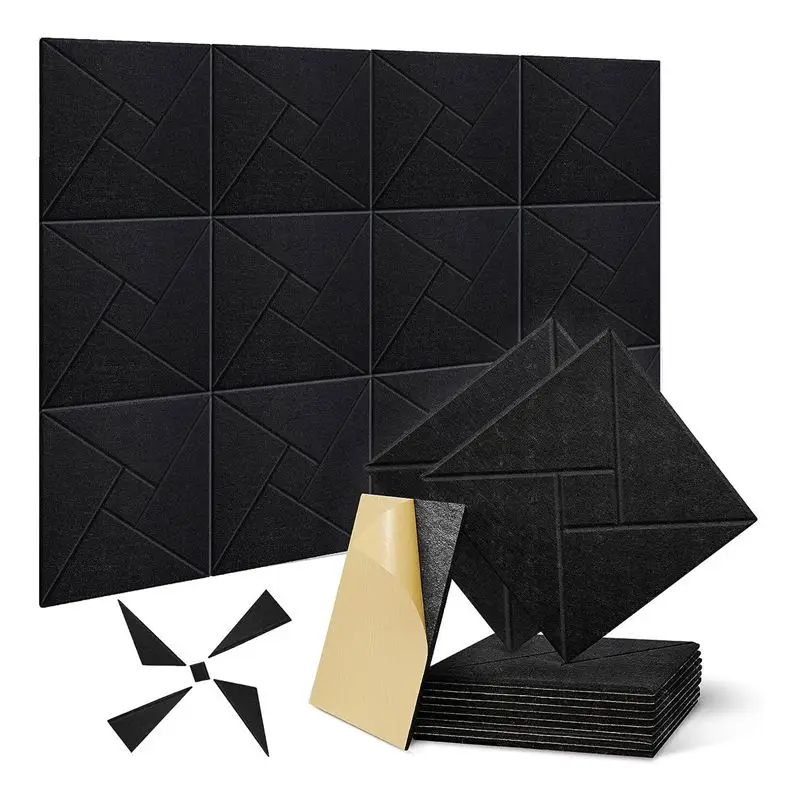 

AED2-12 Pack Self Adhesive Acoustic Panels, 12 X 12 X 0.4Inch Sound Proof Acoustic Foam, For Home Studio Office (Black) Easy Ins