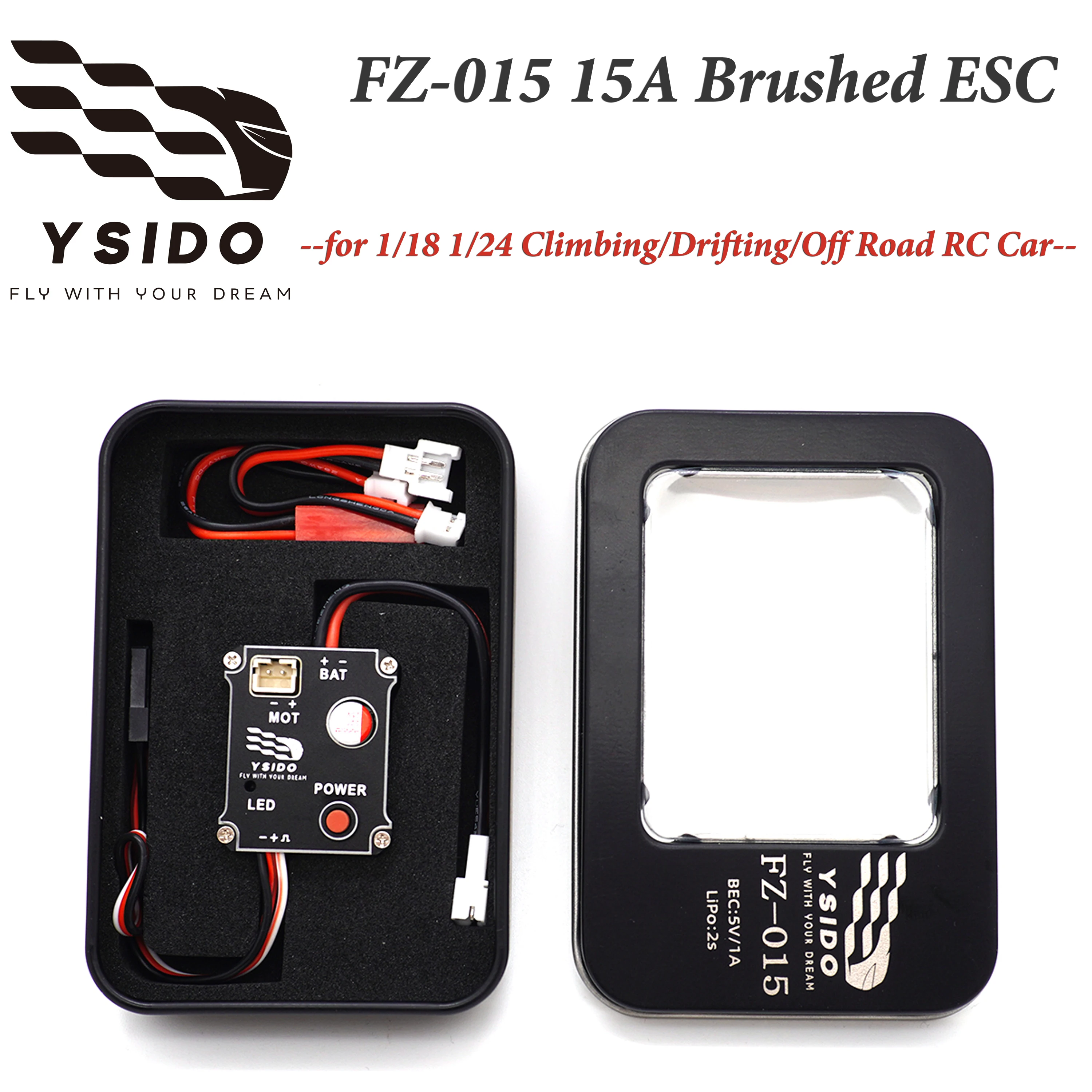 

YSIDO FZ-015 15A Waterproof Brushed ESC 2S Lipo for 1/24 1/18 RC Climbing Drift Off-road Car TRX4M FMS FCX24 SCX24 RC Crawler