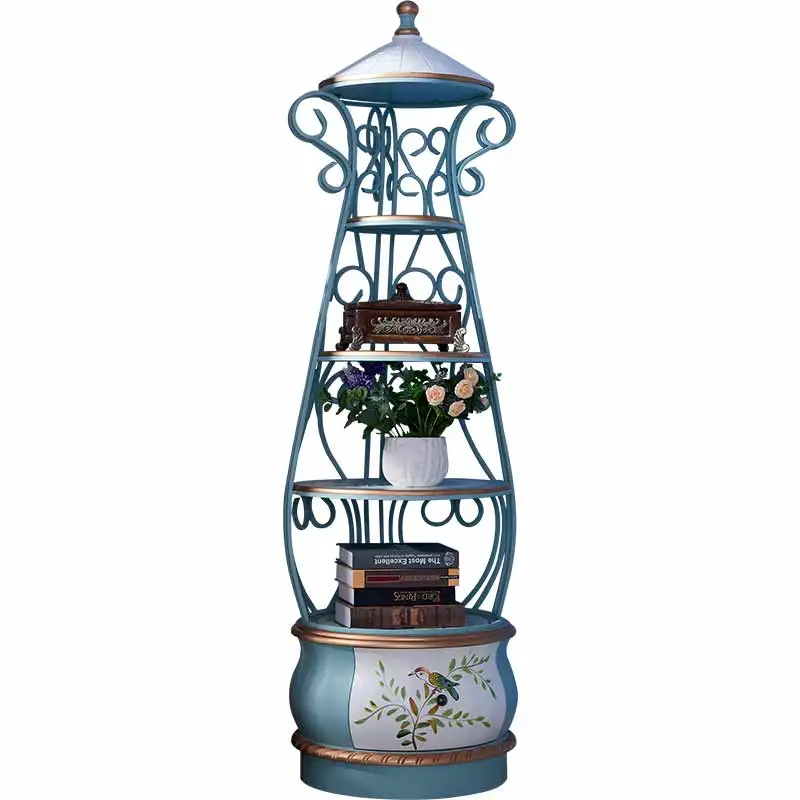 

Country Metal Flower Stand round Iron Shelf Bookshelf Decoration Shelf High Flower Rack Angle Frame