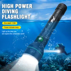 BORUiT Diving Flashlight Super Bright IPX8 High Waterproof Rating Professional Diving Light 18650/26650 Battery With Hand Rope