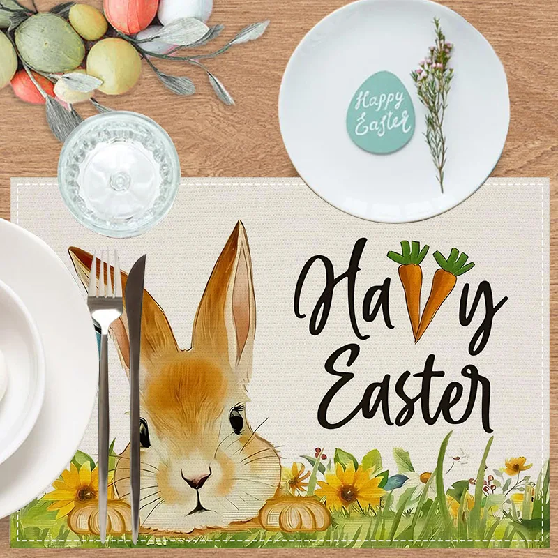 Bunny Happy Easter Set of 4 Placemats, Seasonal Spring Kitchen Table Decoration Indoor Holiday Party Decor 30x45cm view 4