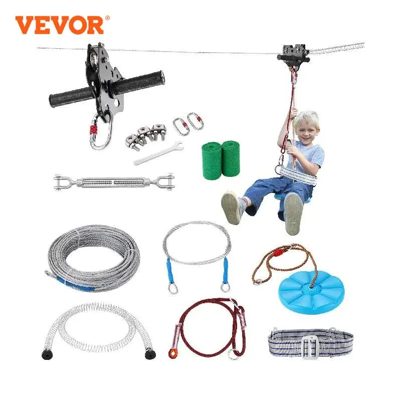 vevor kit zip line para criancas e adultos freio de mola chicote de seguranca zip kit ate 500 lbs 160ft aco inoxidavel 01