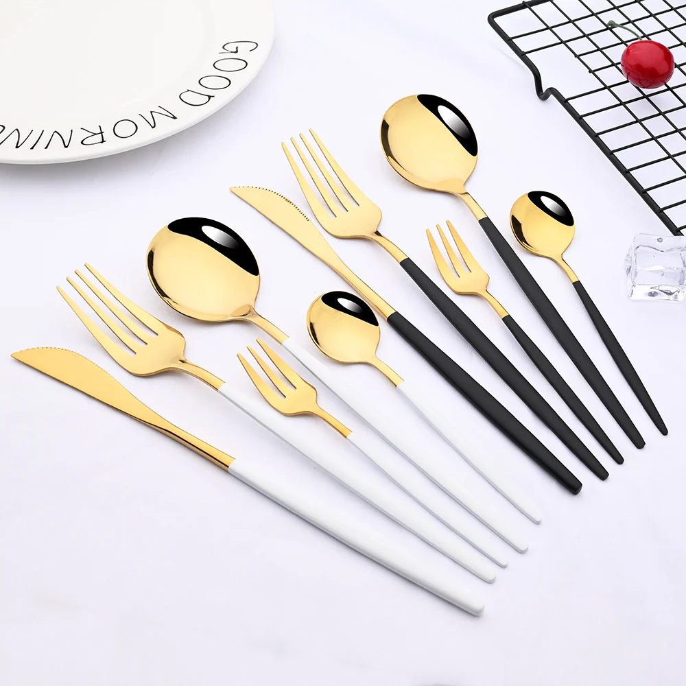 6Set/30Pcs Pink Silver Dinnerware Set Stainless Steel Knife Ckae Fork Spoon Cutlery Set Tableware Silverware Set Dropshipping