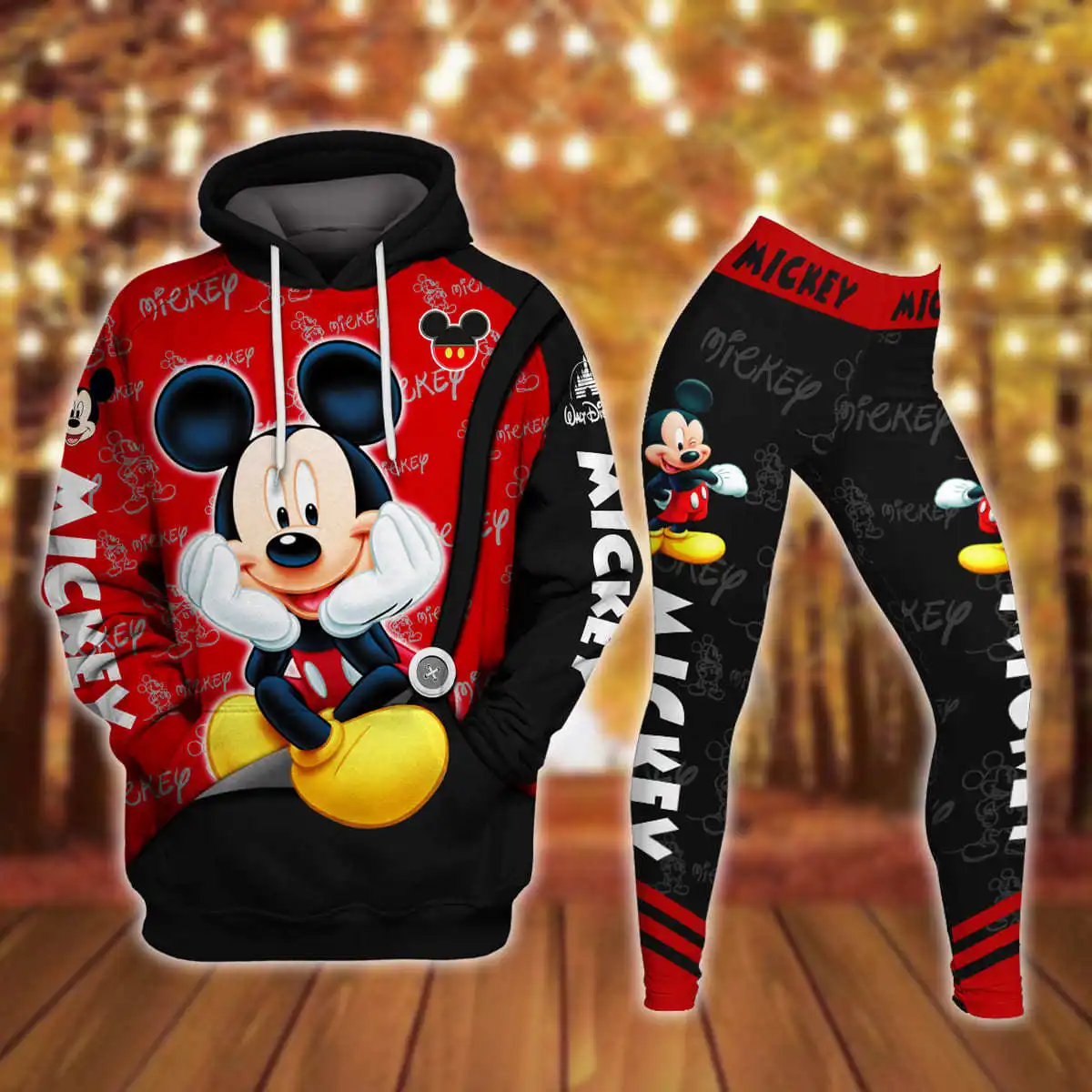 Disney Mickey Mouse 3D Women's Hoodie and High Waist Leggings Suit Disney Hoodie Yoga Pants Set Sweatpants Fashion Tracksuit Set