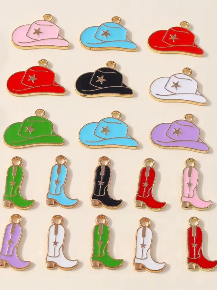 Leslie 10 Stück hübsche Mädchen-Cowboystiefel und Hut-Charms-Anhänger für Schmuckherstellung, Halskette, Ohrringe, DIY, Cowgirl-Hut-Charm, Geschenke – Detail 1
