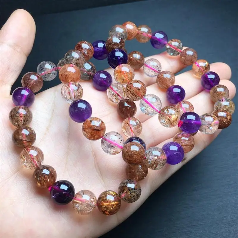 10MM Natural Super Seven Quartz Bracelet Crystal Yoga Reiki Healing Stretch Female Holiday Gift 1PCS