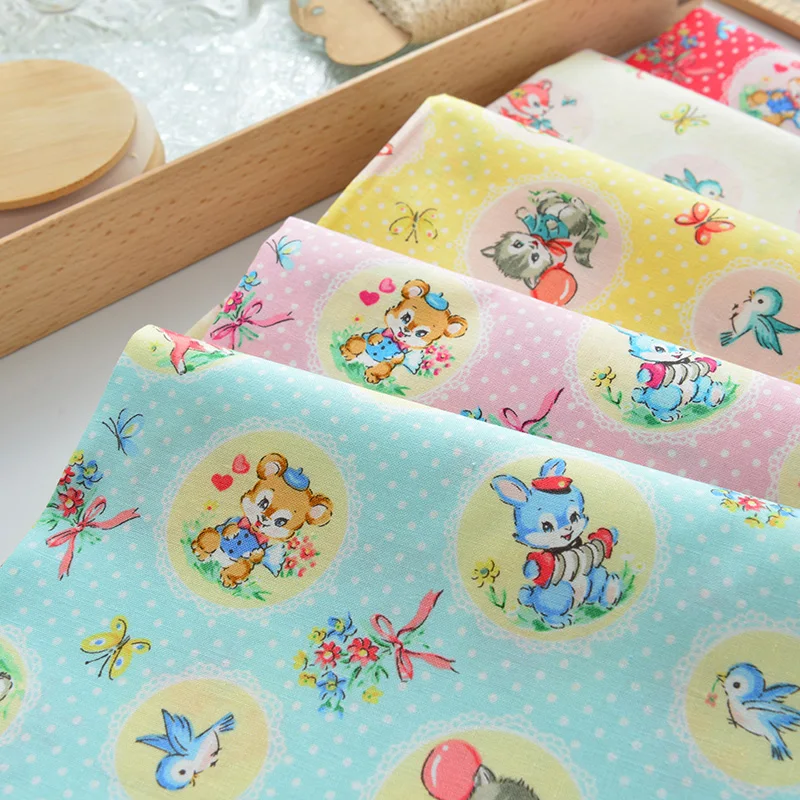 Cartoon Cat Dog Deer 100% Cotton Fabric for Kids Clothes Hometextile Backpacks Slipcover Cushion Cover DIY Material