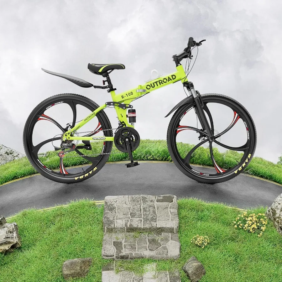 26 بوصة دراجة جبلية 21 سرعة تعليق كامل دراجة قابلة للطي مع فرامل قرصية مزدوجة للبالغين إطار فولاذي عالي الكربون مرحل سريع