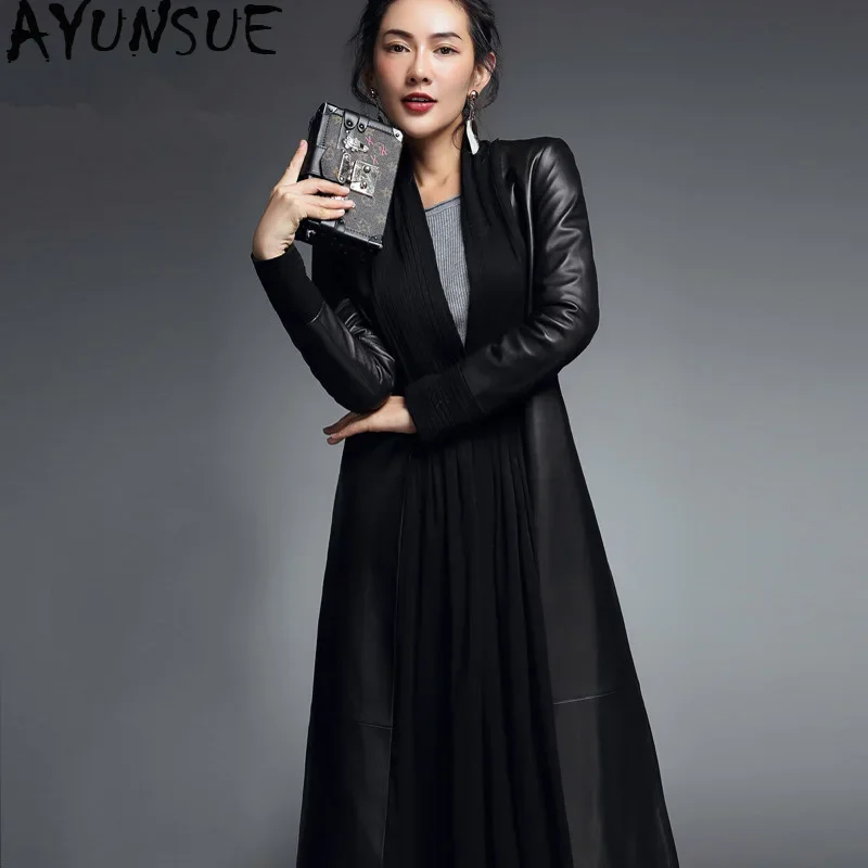 

AYUNSUE 2020 Real Leather Jacket Spring Autumn Jacket Women Genuine Sheepskin Coat Female Streetwear Long Windbreaker XS16D78-08