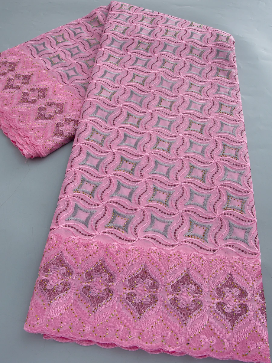 Swiss Voile Fabric Lace African Nigerian Cotton Lace Tiny Holes Fabrics with Stones Sewing Party Dresses For Women,5yards 4797