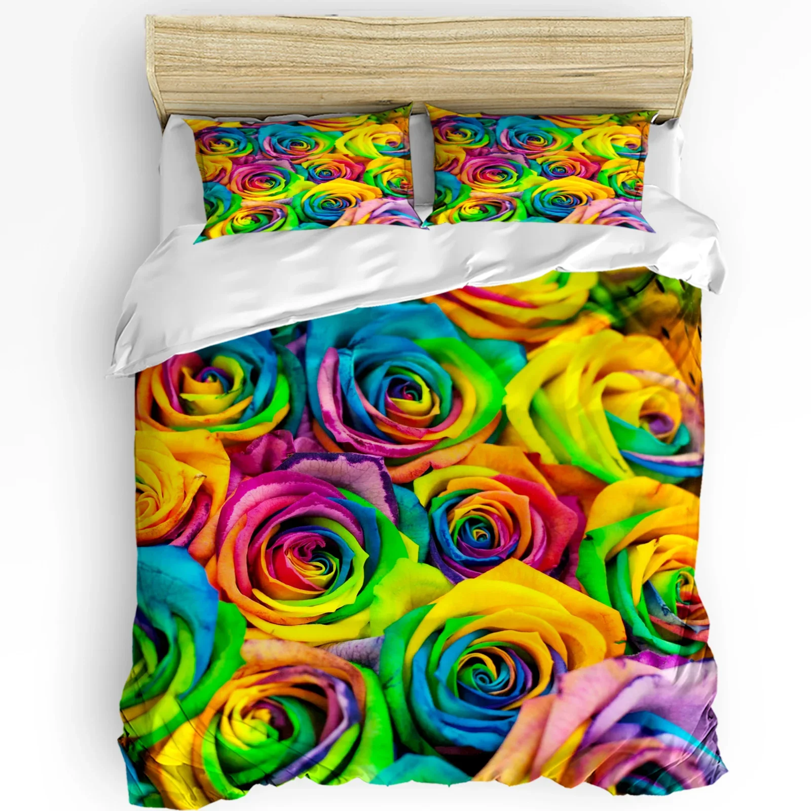 

Colorful Rose Flower Printed Comfort Duvet Cover Pillow Case Home Textile Quilt Cover Boy Kid Teen Girl Luxury 3pcs Bedding Set