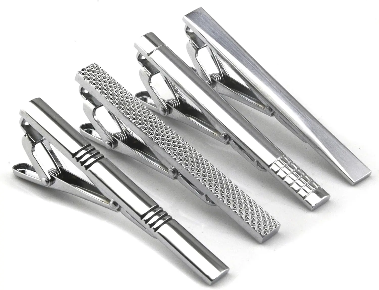

4-Piece Silver Tie Clip Set for Men, Professional Fashion Design, Father's Day Gift Idea