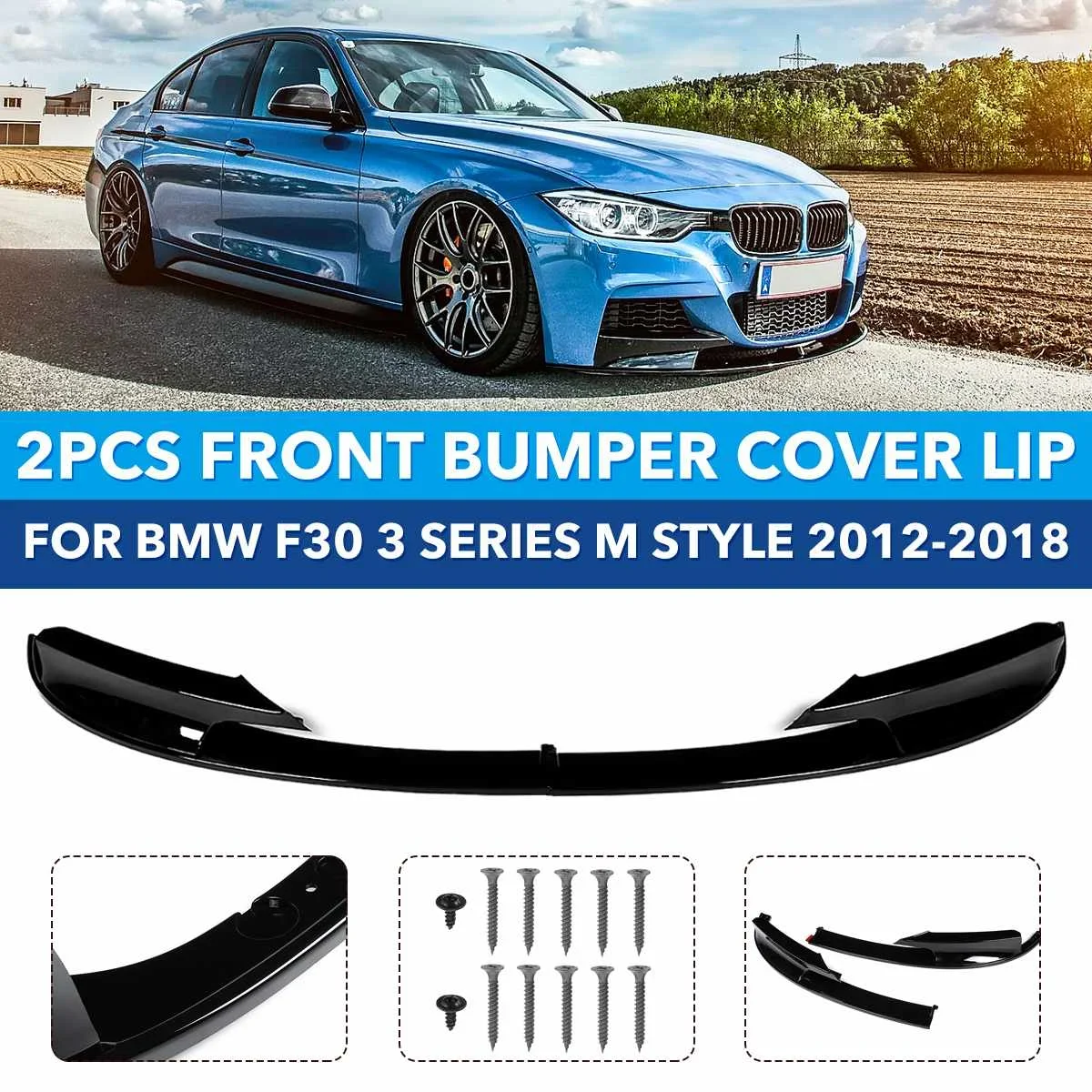 

New 2x Car Front Lip Chin Bumper Aprons For BMW F30 3 Series 2012-2018 M Style Front Bumper Spoiler Lip Splitter Exterior Part