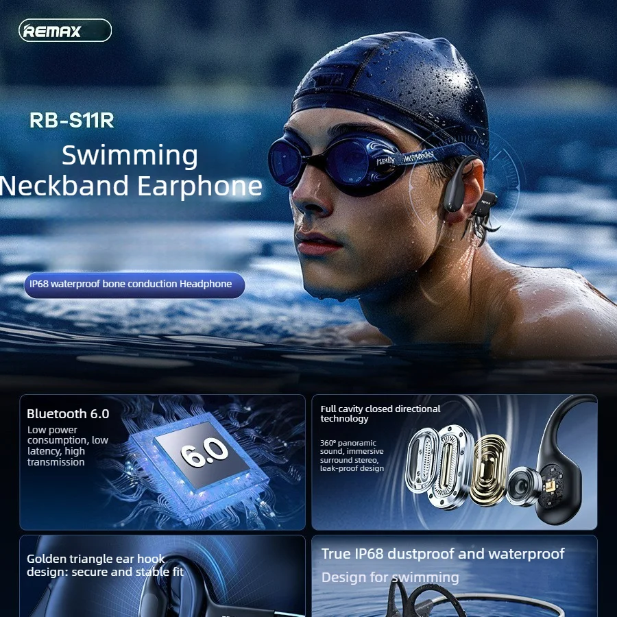 Swimming Bone Conduction Earphones Ip68 Mp3 - REMAX RB-S11R Swimming Bone Conduction Earphones